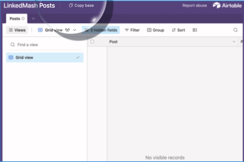 Airtable onboarding step for copying the LinkedMash Posts base